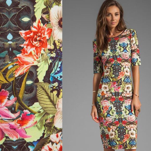 NEW Sam Lavi Nola Bodycon Dress XS Floral Print Midi Sexy Midi Stretchy Boho - Picture 1 of 12